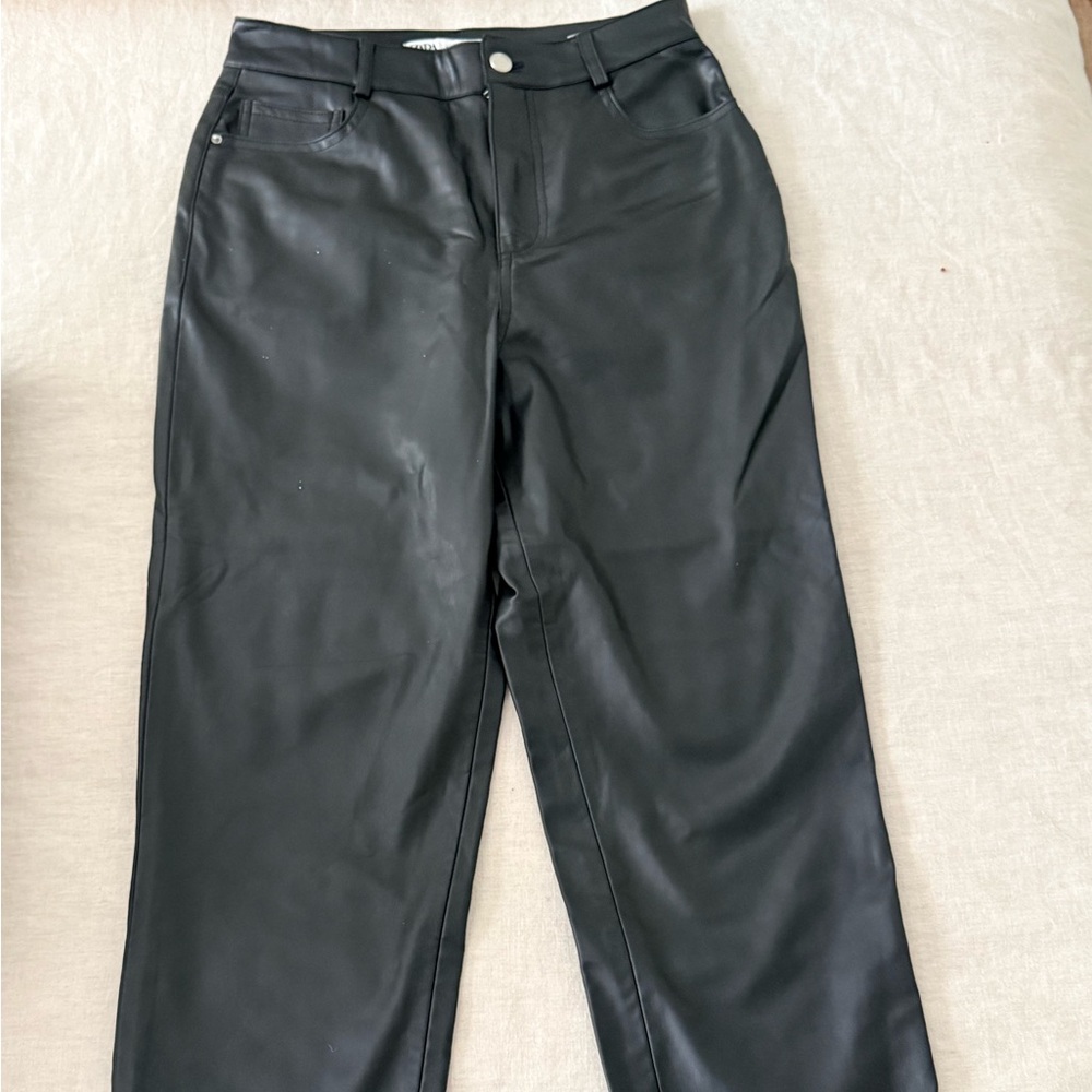 Zara Black Leather Look Trousers